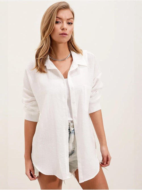Camisa overshirt em mistura de linho com fecho de botões bdart - Kiabi Camisa overshirt em mistura de linho com fecho de botões bdart - Kiabi