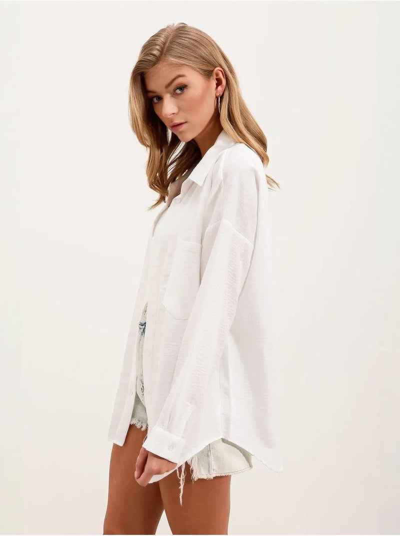 Camisa overshirt em mistura de linho com fecho de botões bdart Branco - Kiabi