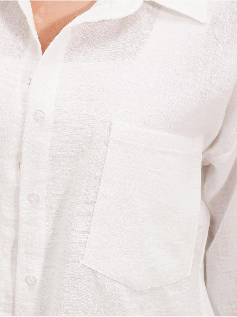 Camisa overshirt em mistura de linho com fecho de botões bdart Branco - Kiabi
