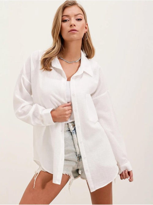 Camisa overshirt em mistura de linho com fecho de botões bdart - Kiabi Camisa overshirt em mistura de linho com fecho de botões bdart - Kiabi