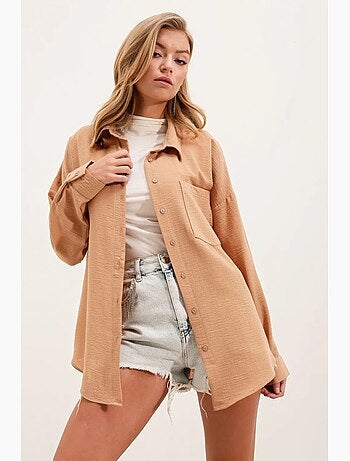 Camisa overshirt em mistura de linho com fecho de botões bdart