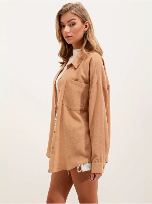 Camisa overshirt em mistura de linho com fecho de botões bdart - Kiabi Camisa overshirt em mistura de linho com fecho de botões bdart - Kiabi