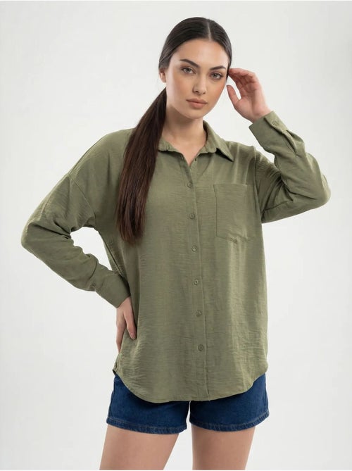 Camisa overshirt em mistura de linho com fecho de botões bdart - Kiabi Camisa overshirt em mistura de linho com fecho de botões bdart - Kiabi
