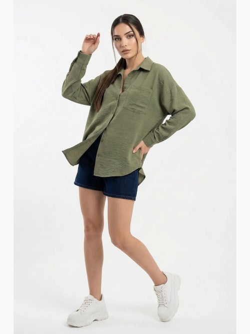 Camisa overshirt em mistura de linho com fecho de botões bdart - Kiabi Camisa overshirt em mistura de linho com fecho de botões bdart - Kiabi