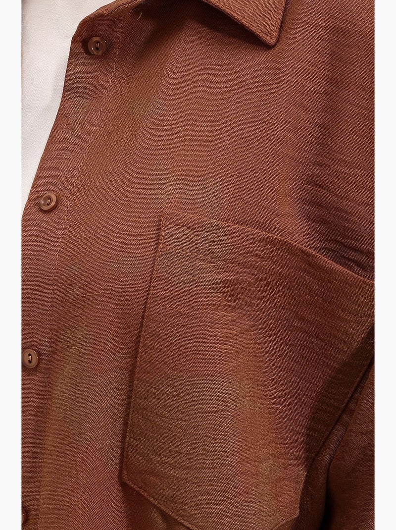 Camisa overshirt em mistura de linho com fecho de botões bdart Castanho-chocolate - Kiabi