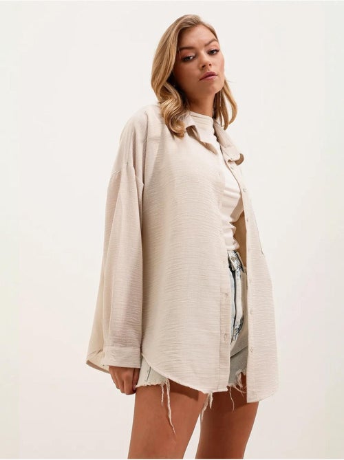 Camisa overshirt em mistura de linho com fecho de botões bdart - Kiabi Camisa overshirt em mistura de linho com fecho de botões bdart - Kiabi