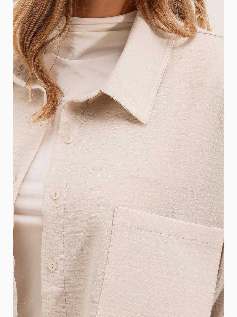 Camisa overshirt em mistura de linho com fecho de botões bdart Creme - Kiabi