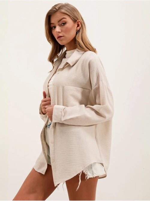 Camisa overshirt em mistura de linho com fecho de botões bdart - Kiabi Camisa overshirt em mistura de linho com fecho de botões bdart - Kiabi