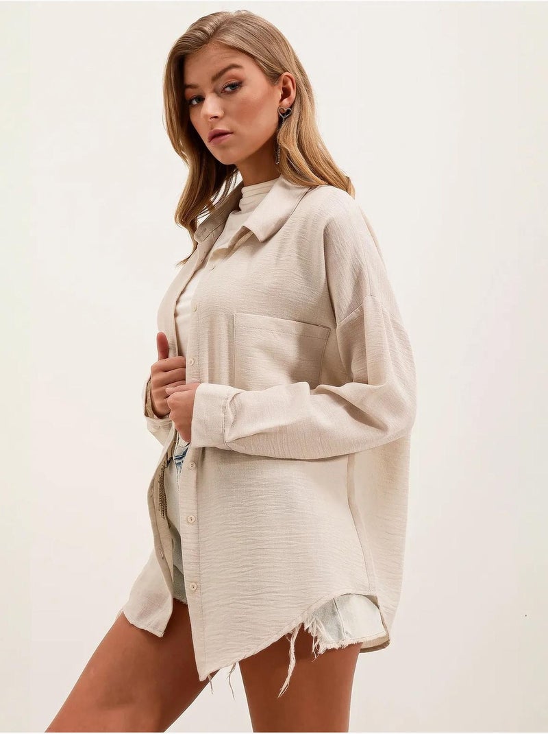 Camisa overshirt em mistura de linho com fecho de botões bdart Creme - Kiabi