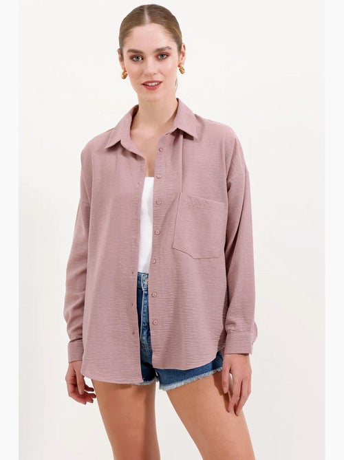 Camisa overshirt em mistura de linho com fecho de botões bdart - Kiabi Camisa overshirt em mistura de linho com fecho de botões bdart - Kiabi