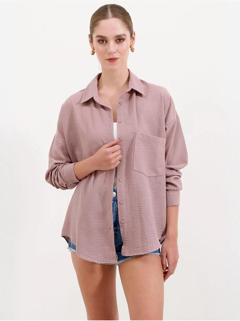 Camisa overshirt em mistura de linho com fecho de botões bdart Malva - Kiabi