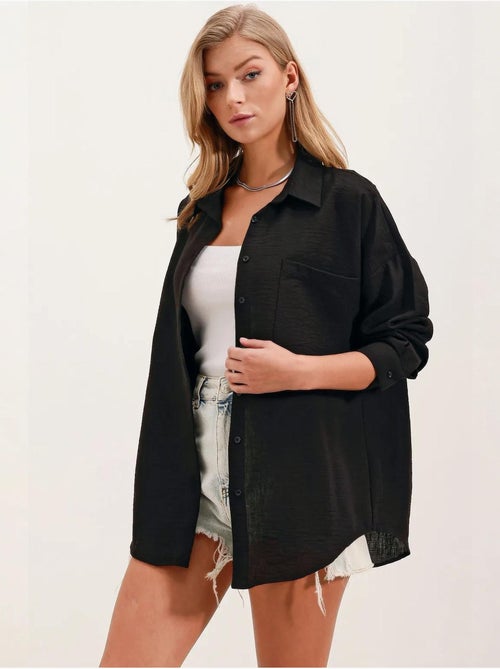 Camisa overshirt em mistura de linho com fecho de botões bdart - Kiabi Camisa overshirt em mistura de linho com fecho de botões bdart - Kiabi