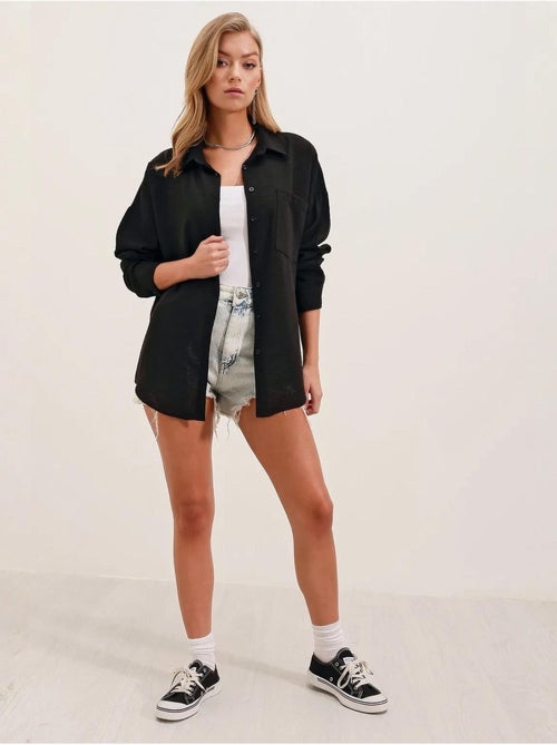 Camisa overshirt em mistura de linho com fecho de botões bdart - Kiabi Camisa overshirt em mistura de linho com fecho de botões bdart - Kiabi