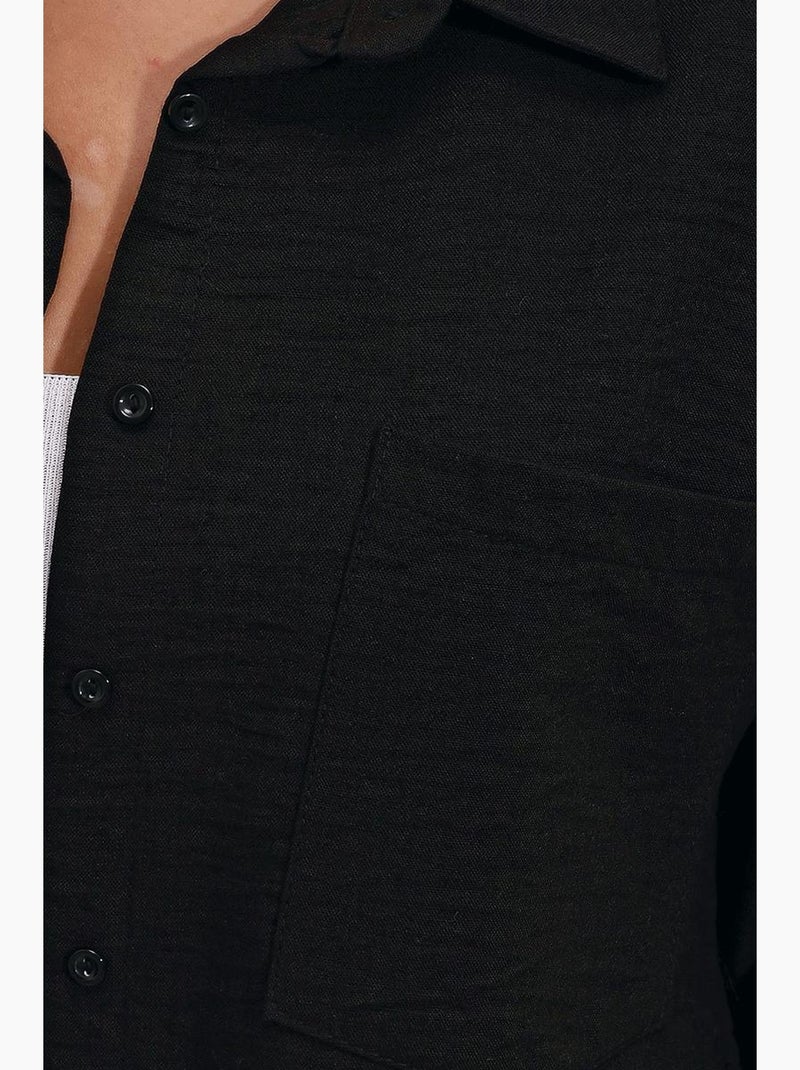 Camisa overshirt em mistura de linho com fecho de botões bdart Preto - Kiabi