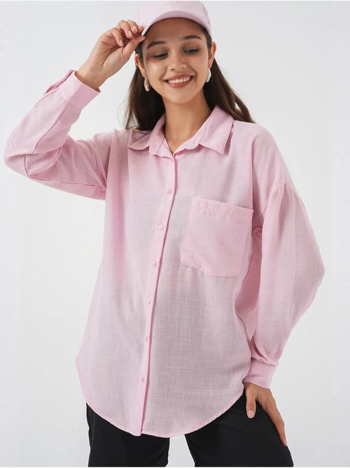 Camisa overshirt em mistura de linho com fecho de botões bdart - Kiabi Camisa overshirt em mistura de linho com fecho de botões bdart - Kiabi