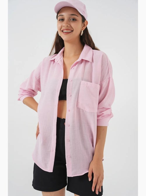 Camisa overshirt em mistura de linho com fecho de botões bdart - Kiabi Camisa overshirt em mistura de linho com fecho de botões bdart - Kiabi