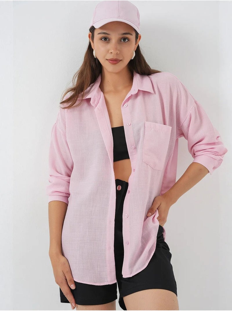 Camisa overshirt em mistura de linho com fecho de botões bdart Rosa doce - Kiabi