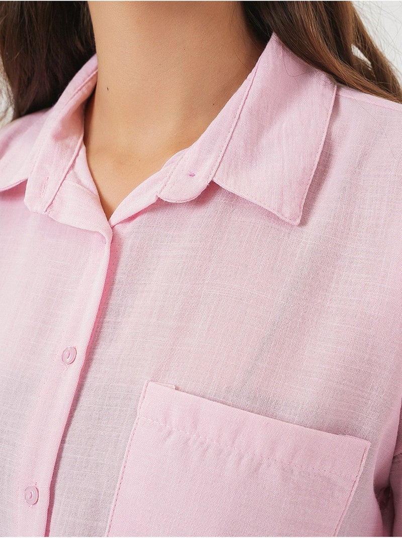 Camisa overshirt em mistura de linho com fecho de botões bdart Rosa doce - Kiabi