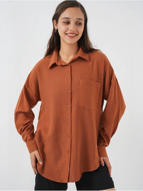 Camisa overshirt em mistura de linho com fecho de botões bdart - Kiabi Camisa overshirt em mistura de linho com fecho de botões bdart - Kiabi