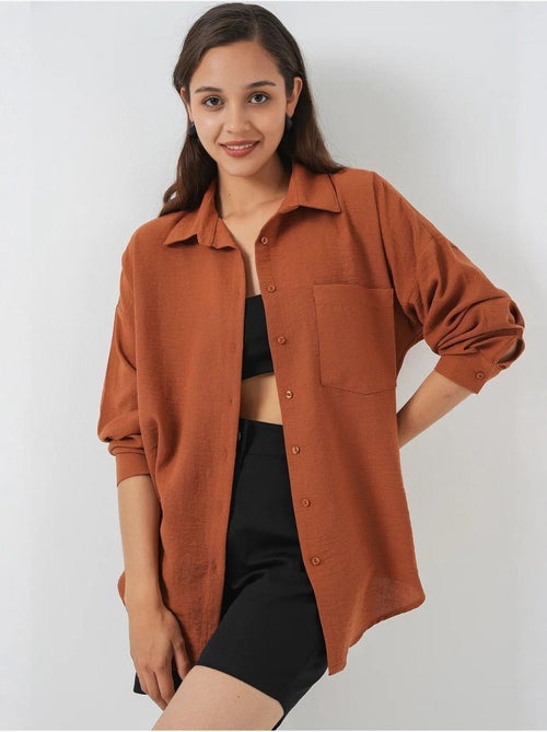 Camisa overshirt em mistura de linho com fecho de botões bdart - Kiabi Camisa overshirt em mistura de linho com fecho de botões bdart - Kiabi