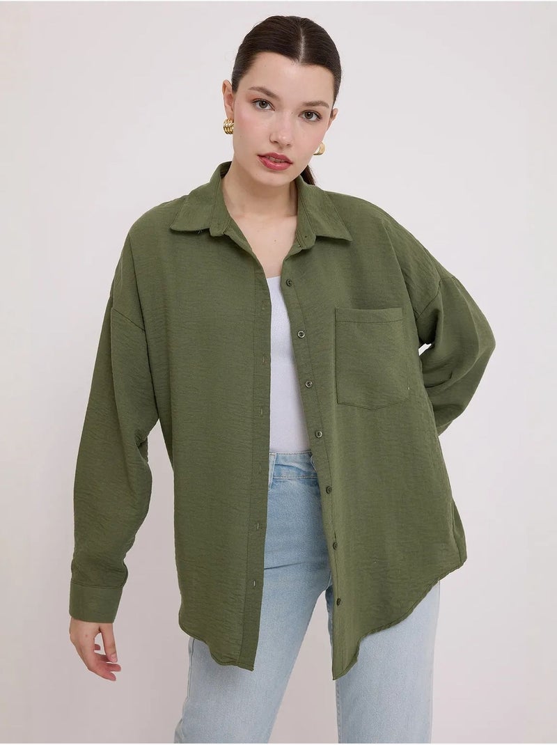 Camisa overshirt em mistura de linho com fecho de botões bdart Verde cáqui - Kiabi