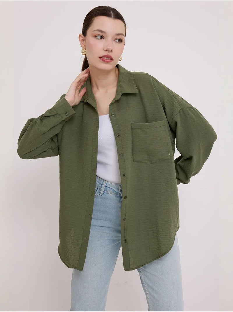 Camisa overshirt em mistura de linho com fecho de botões bdart Verde cáqui - Kiabi