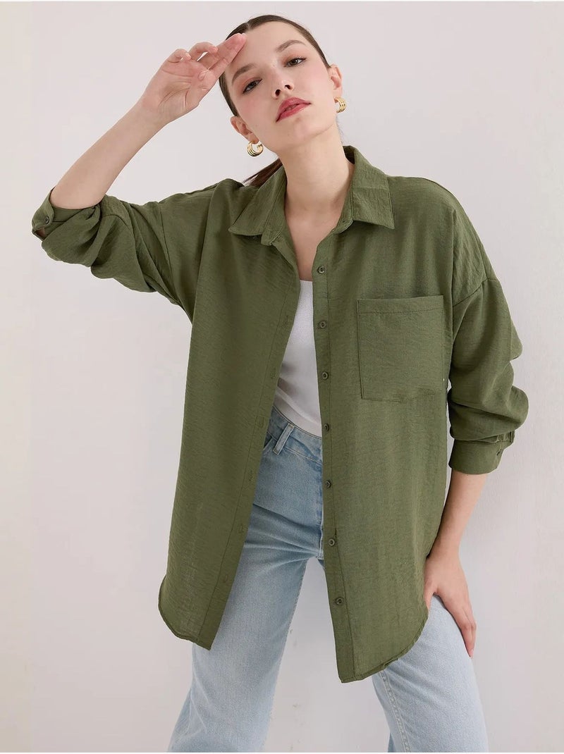 Camisa overshirt em mistura de linho com fecho de botões bdart Verde cáqui - Kiabi