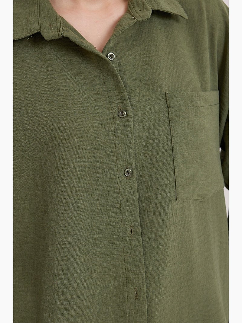 Camisa overshirt em mistura de linho com fecho de botões bdart Verde cáqui - Kiabi