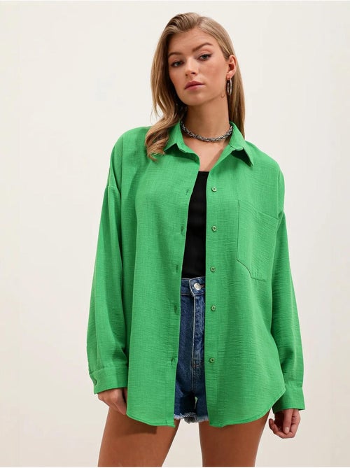 Camisa overshirt em mistura de linho com fecho de botões bdart - Kiabi Camisa overshirt em mistura de linho com fecho de botões bdart - Kiabi