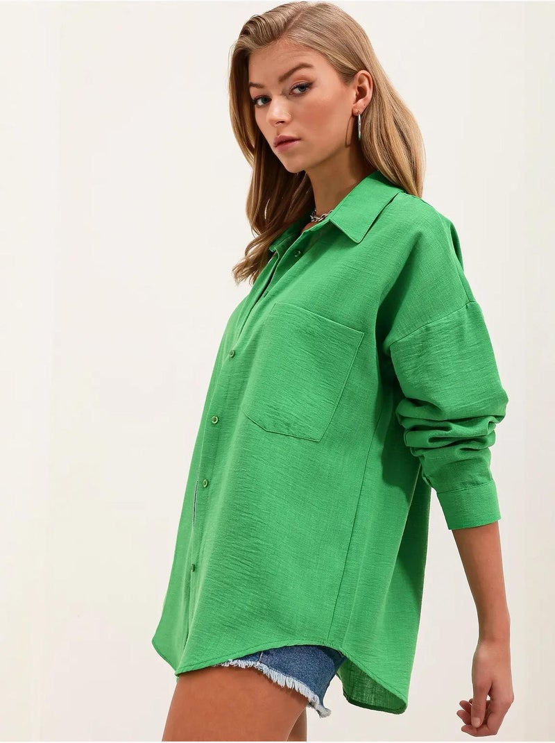 Camisa overshirt em mistura de linho com fecho de botões bdart Verde - Kiabi