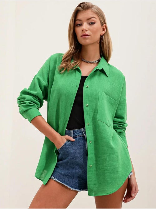 Camisa overshirt em mistura de linho com fecho de botões bdart - Kiabi Camisa overshirt em mistura de linho com fecho de botões bdart - Kiabi