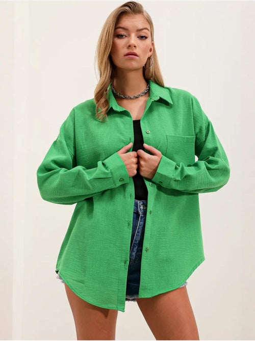 Camisa overshirt em mistura de linho com fecho de botões bdart - Kiabi Camisa overshirt em mistura de linho com fecho de botões bdart - Kiabi