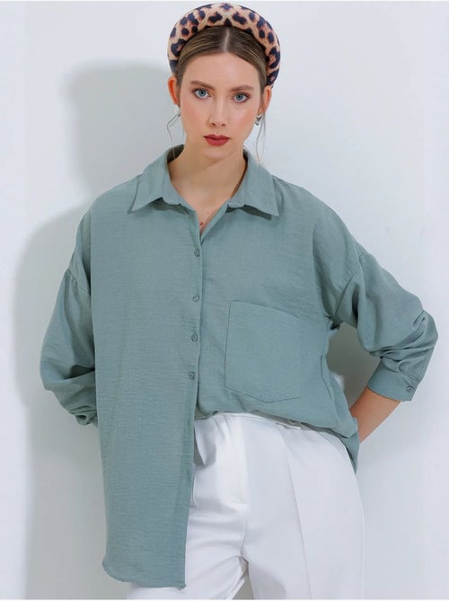 Camisa overshirt em mistura de linho com fecho de botões bdart - Kiabi Camisa overshirt em mistura de linho com fecho de botões bdart - Kiabi