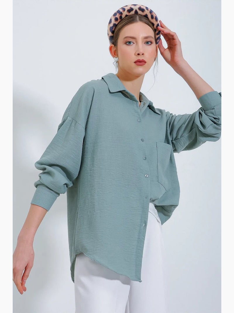 Camisa overshirt em mistura de linho com fecho de botões bdart Verde menta - Kiabi