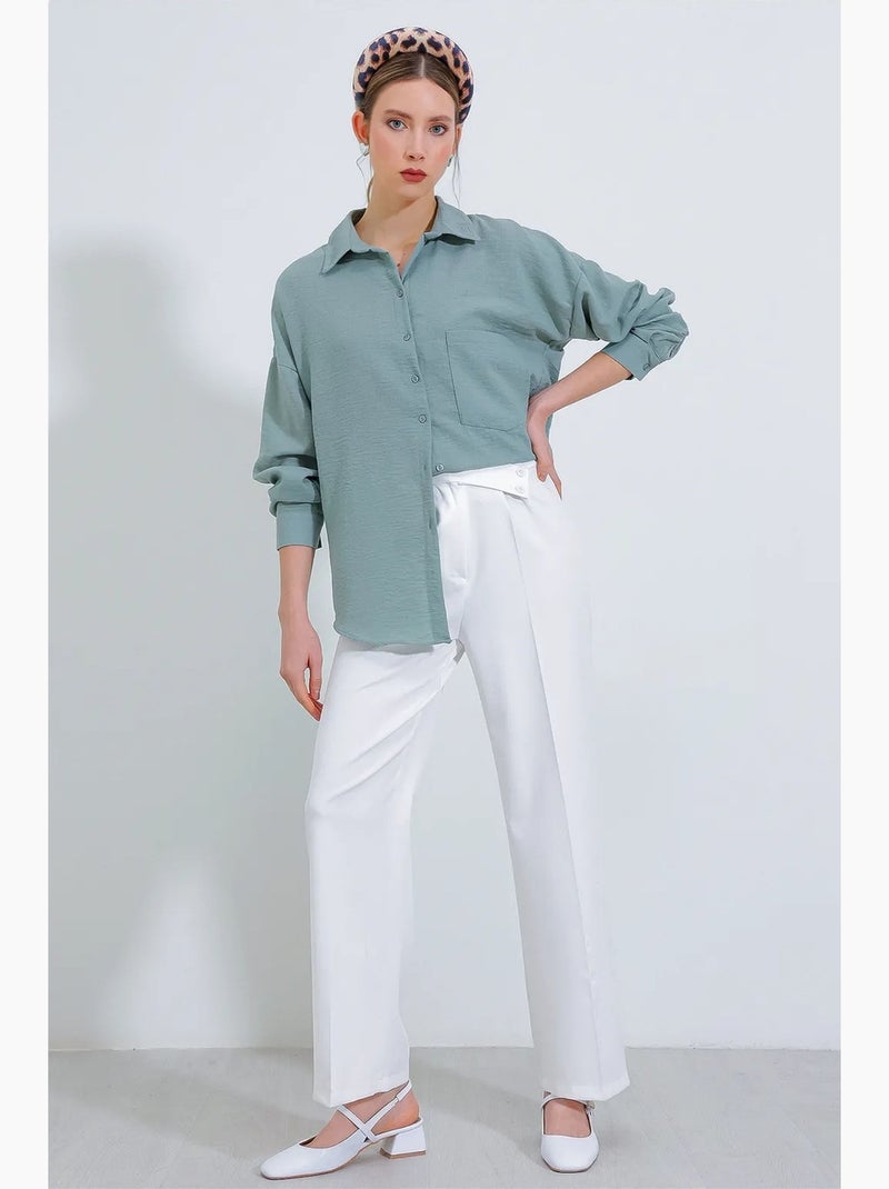 Camisa overshirt em mistura de linho com fecho de botões bdart Verde menta - Kiabi