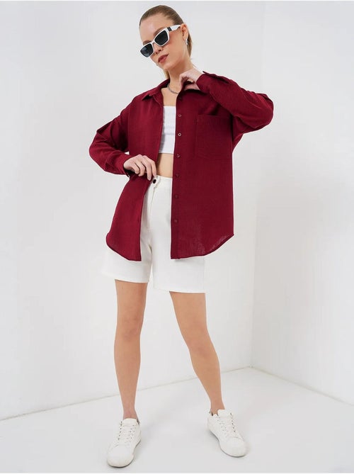 Camisa overshirt em mistura de linho com fecho de botões bdart - Kiabi Camisa overshirt em mistura de linho com fecho de botões bdart - Kiabi