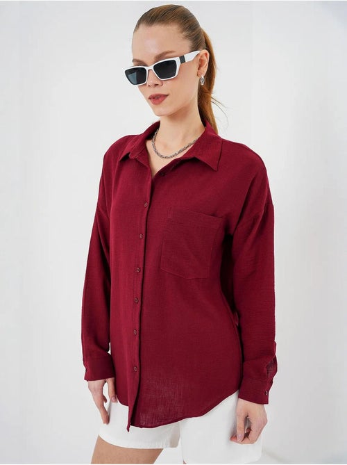 Camisa overshirt em mistura de linho com fecho de botões bdart - Kiabi Camisa overshirt em mistura de linho com fecho de botões bdart - Kiabi