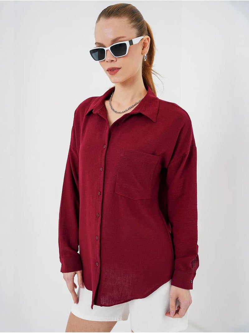 Camisa overshirt em mistura de linho com fecho de botões bdart Vermelho bordô - Kiabi