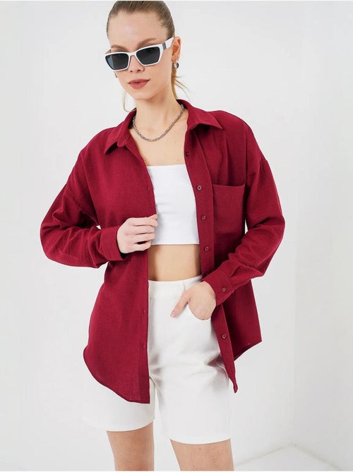 Camisa overshirt em mistura de linho com fecho de botões bdart - Kiabi Camisa overshirt em mistura de linho com fecho de botões bdart - Kiabi