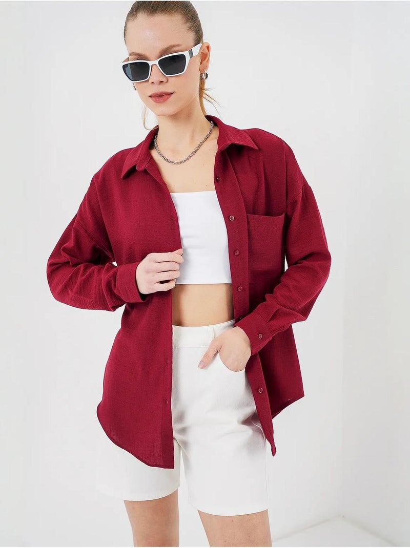Camisa overshirt em mistura de linho com fecho de botões bdart Vermelho bordô - Kiabi