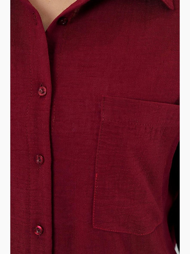 Camisa overshirt em mistura de linho com fecho de botões bdart Vermelho bordô - Kiabi