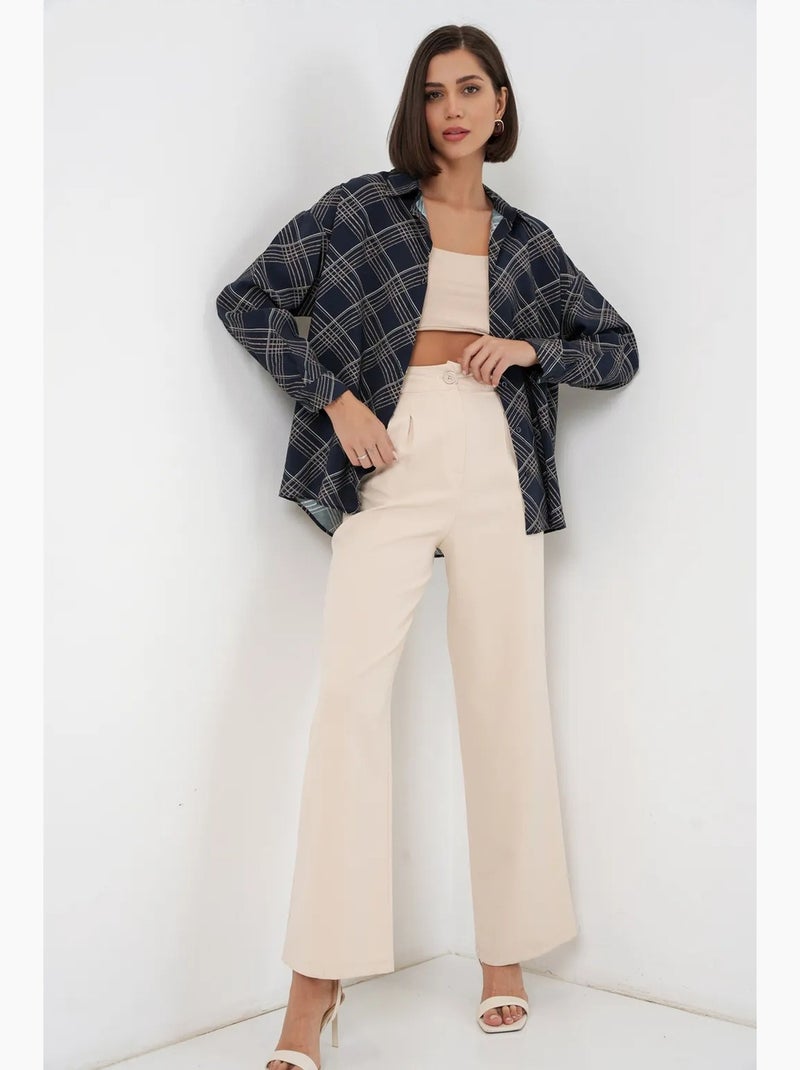 Camisa oversize aos quadrados com botões bdart Azul-marinho - Kiabi