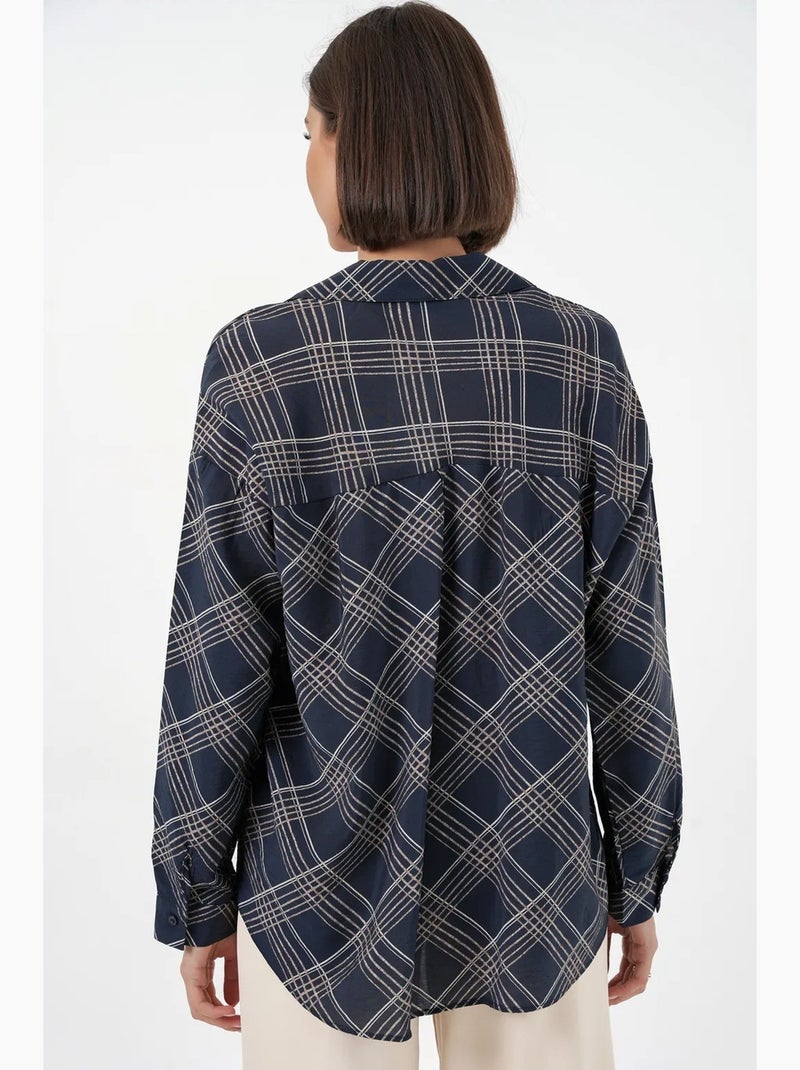 Camisa oversize aos quadrados com botões bdart Azul-marinho - Kiabi