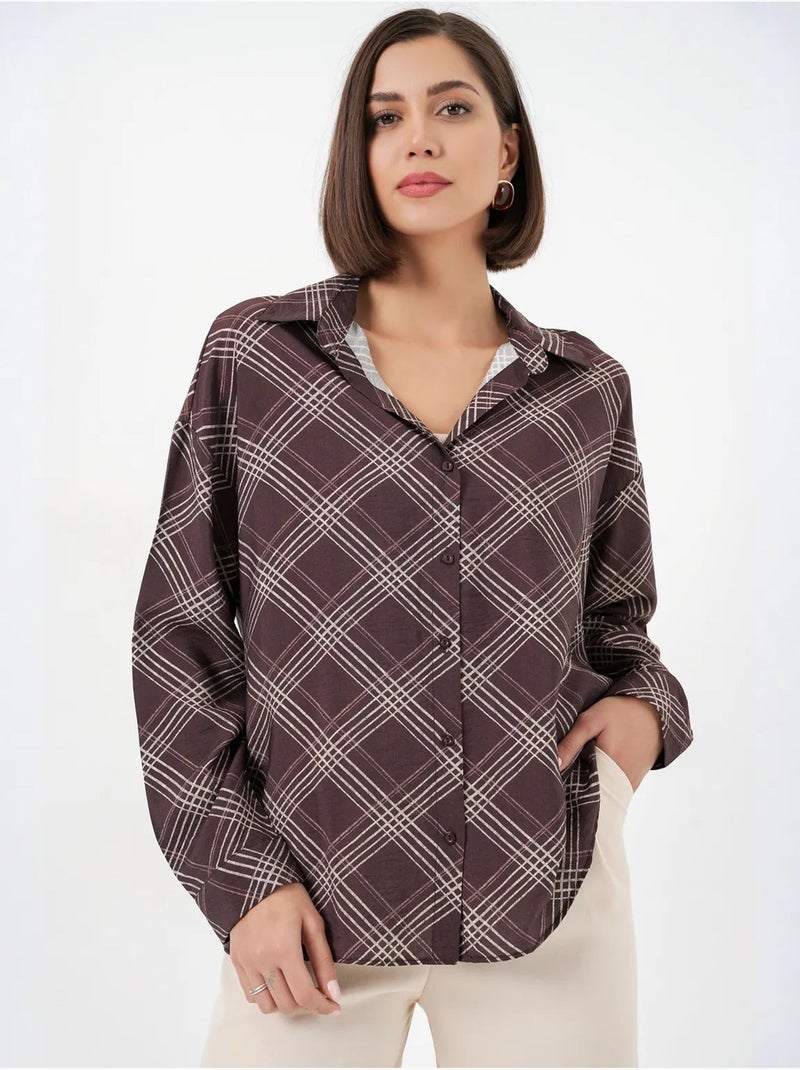 Camisa oversize aos quadrados com botões bdart Castanho-chocolate - Kiabi
