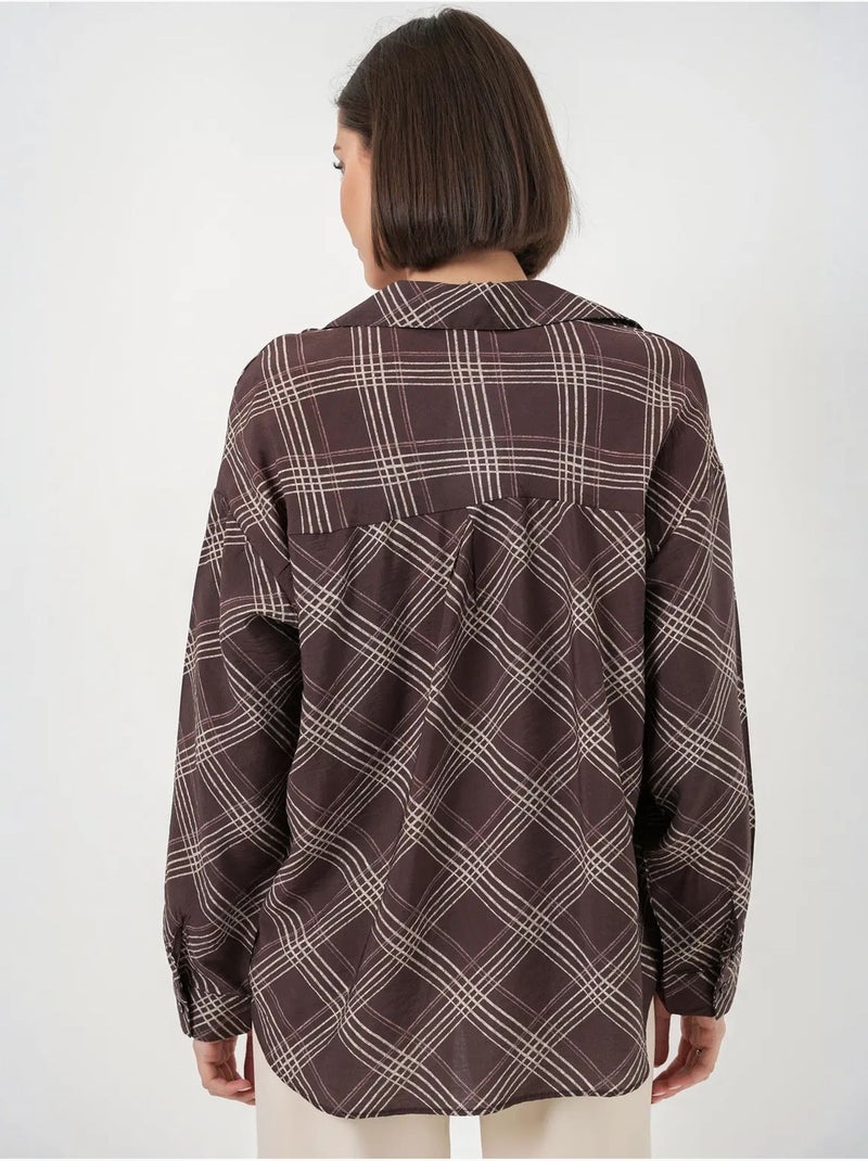 Camisa oversize aos quadrados com botões bdart Castanho-chocolate - Kiabi
