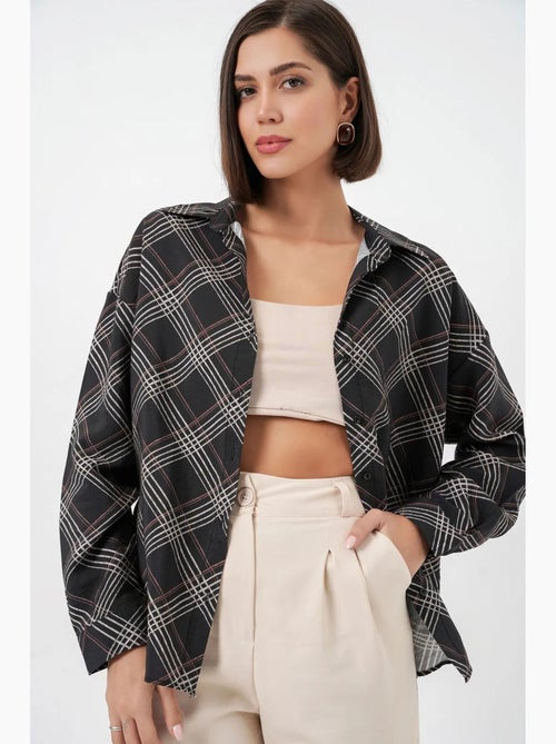 Camisa oversize aos quadrados com botões bdart - Kiabi