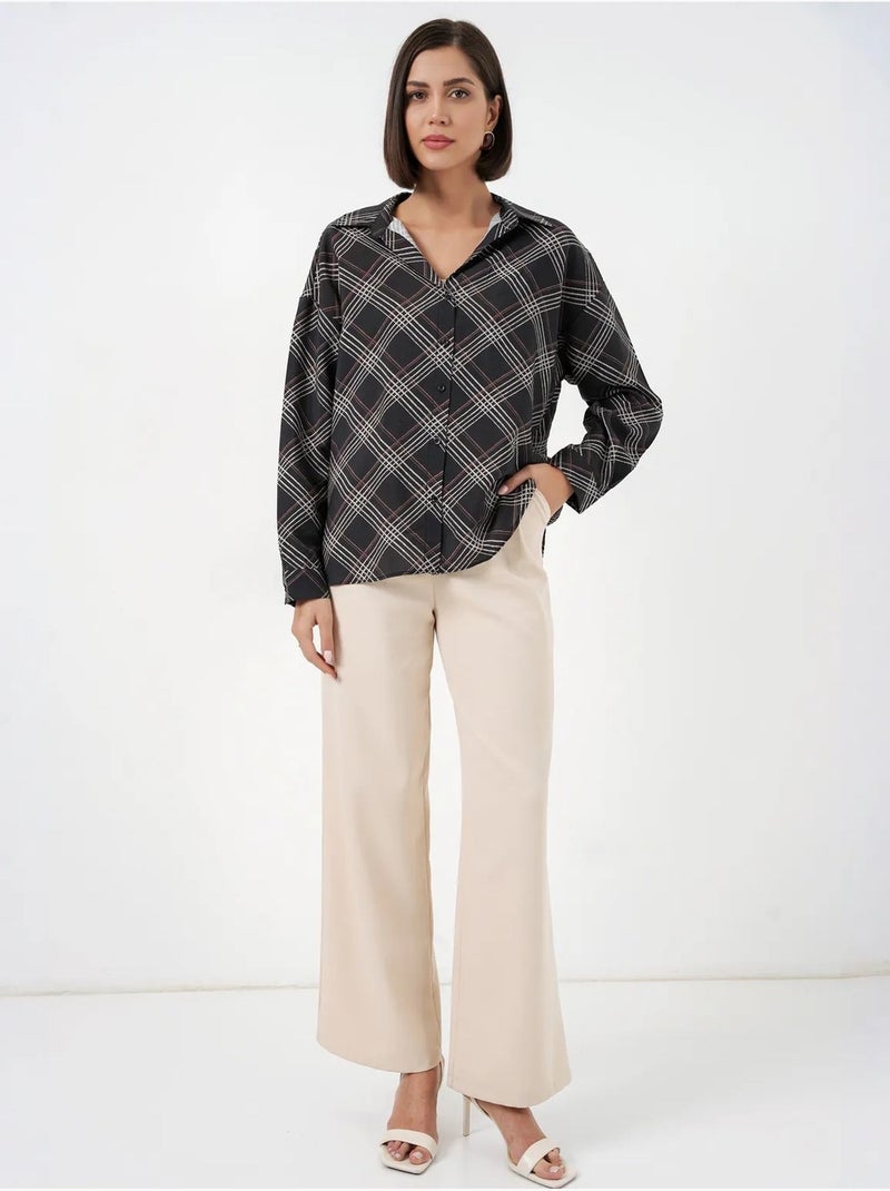 Camisa oversize aos quadrados com botões bdart Preto - Kiabi