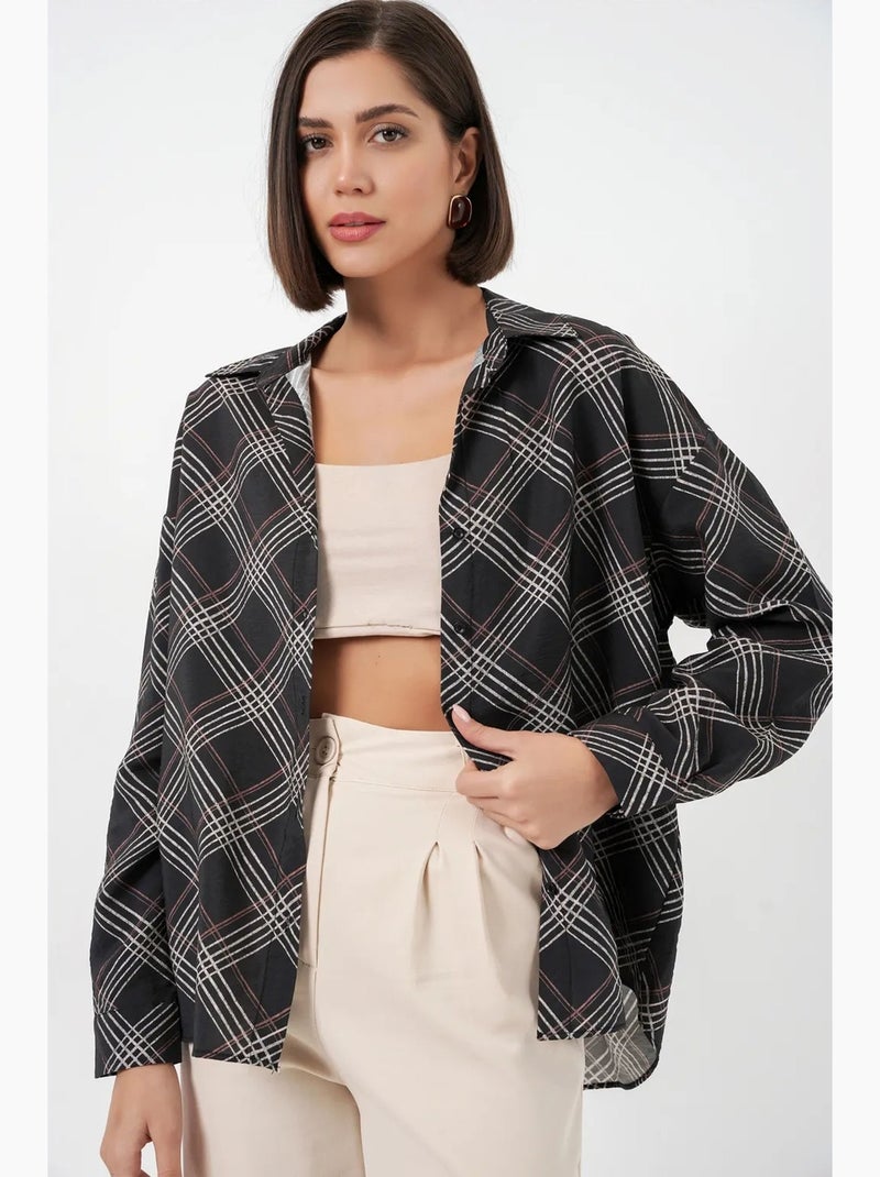 Camisa oversize aos quadrados com botões bdart Preto - Kiabi