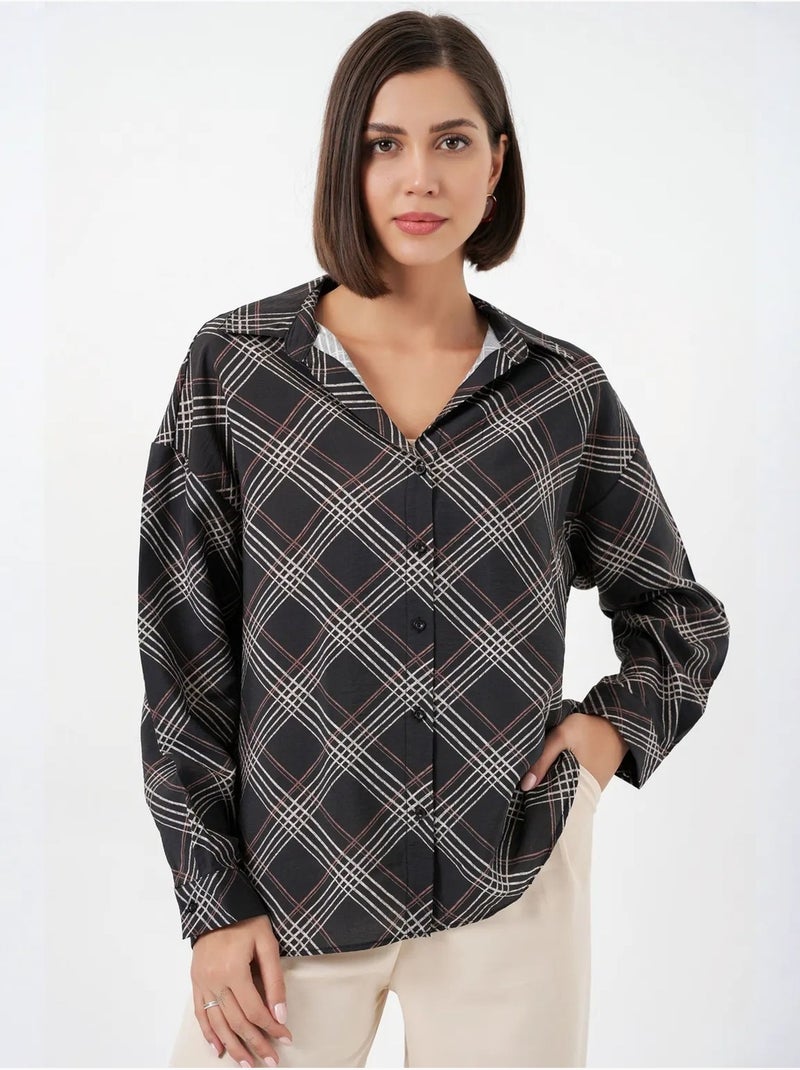 Camisa oversize aos quadrados com botões bdart Preto - Kiabi