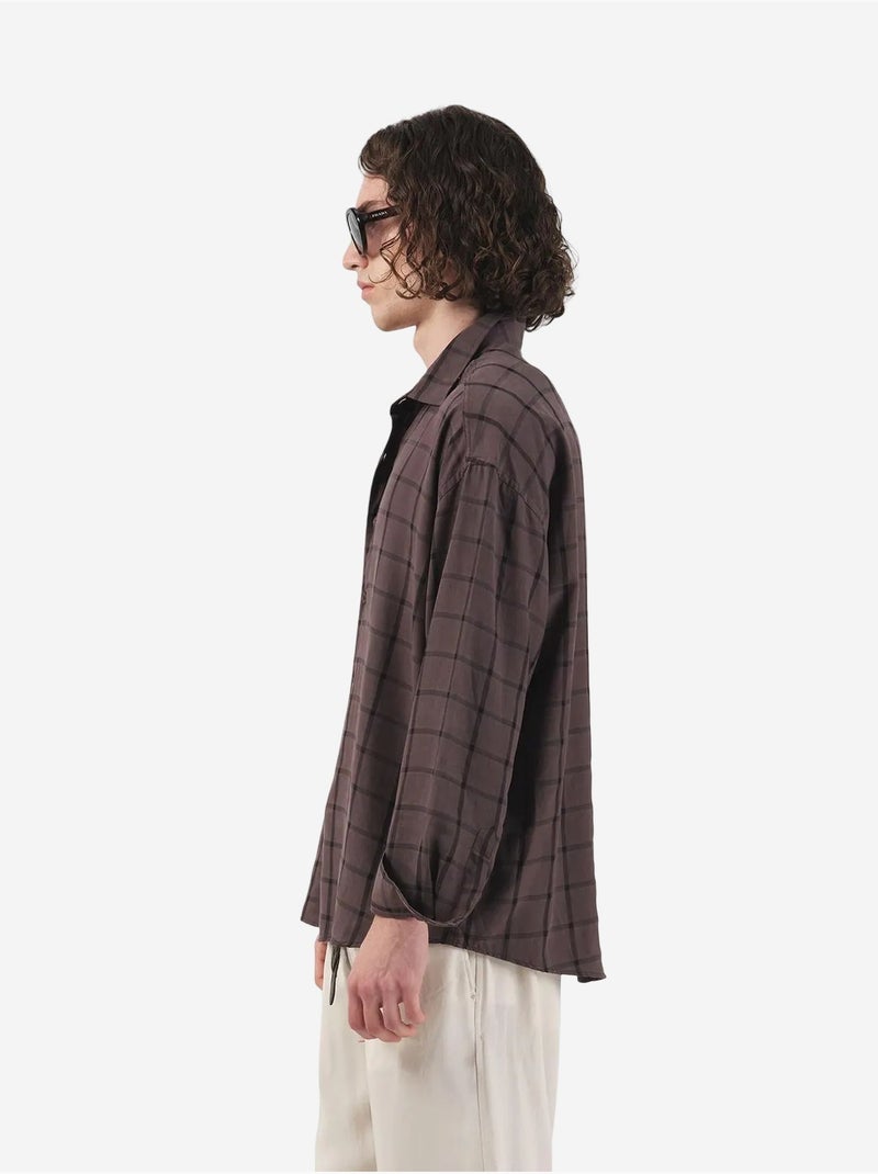 Camisa oversize aos quadrados com botões giesto Castanho-claro - Kiabi